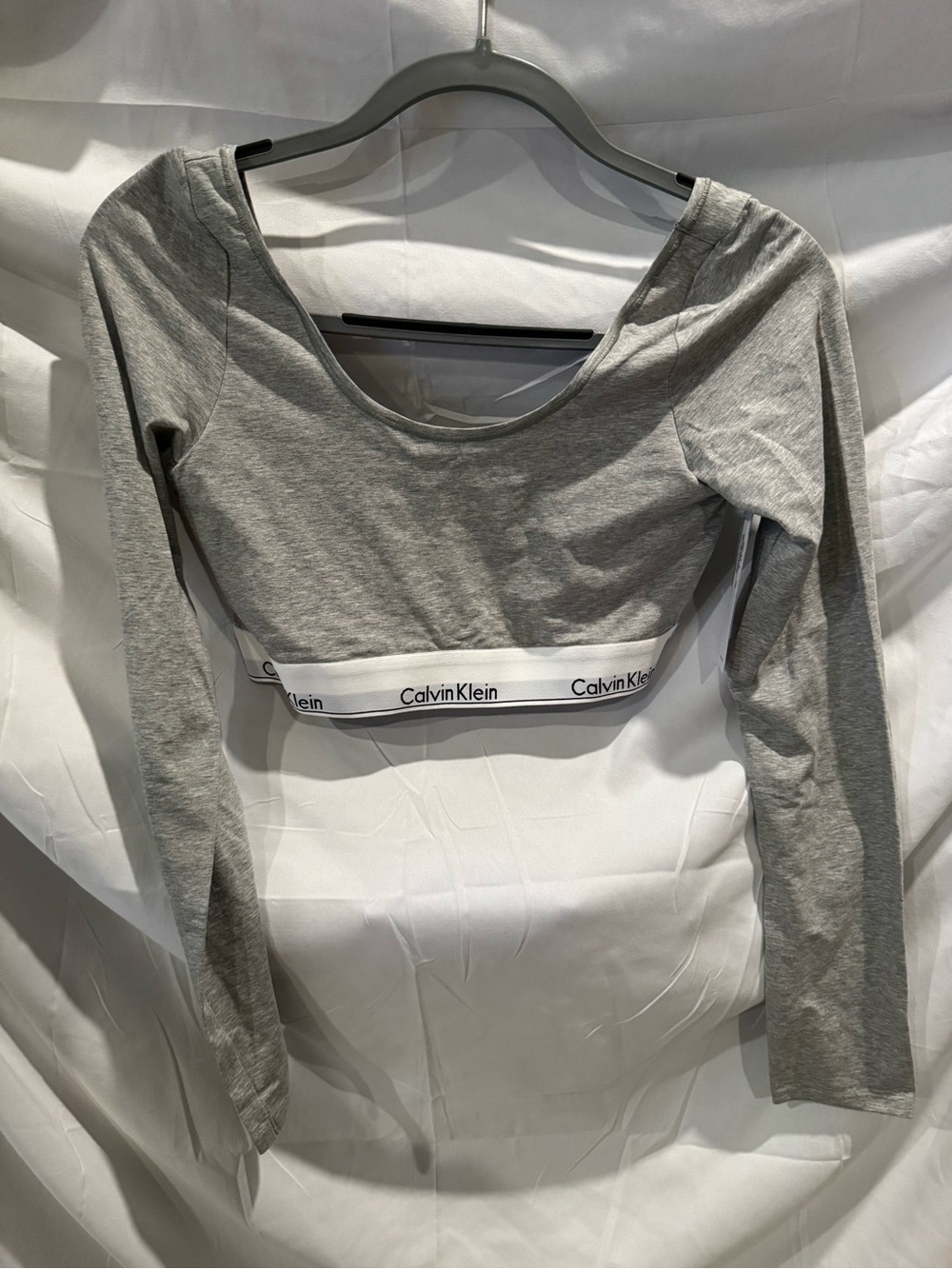 Calvin Klein Gray Long-Sleeve Branded Unlined Bralette